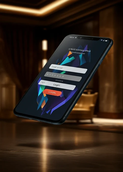 Portail login Happy Hugo avec interface spatiale et champs de connexion